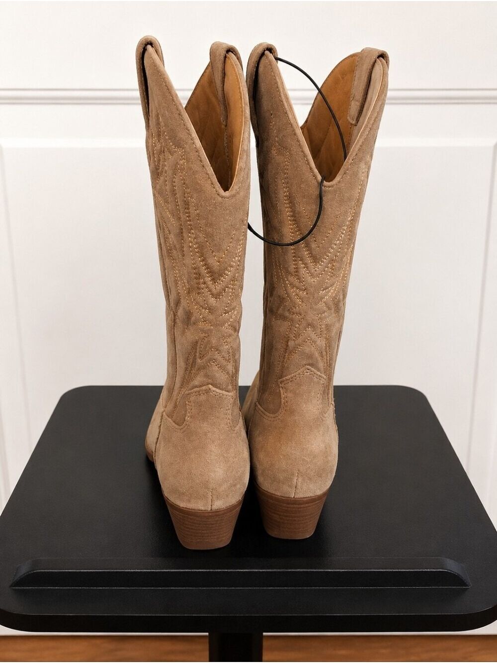 Decorative Women Tan Suede Cowboy Boots Size 8 - Picture 6 of 8